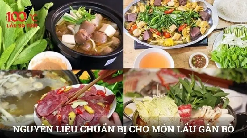 Nguyên liệu chuẩn bị cho món lẩu gân bò