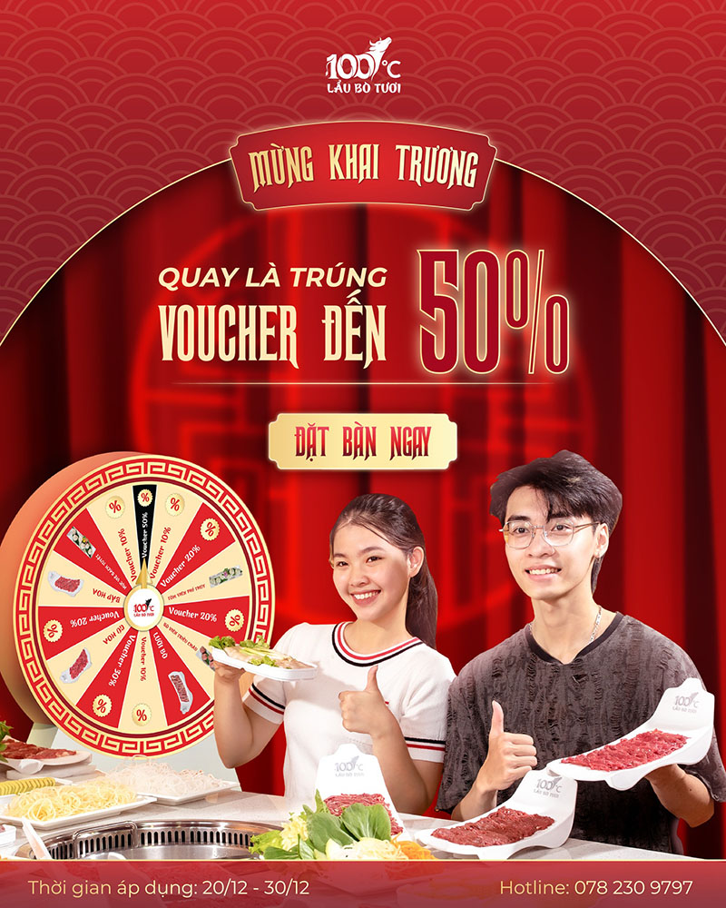 Vòng quay may mắn – khai trương Lẩu Bò Tươi 100 Độ C