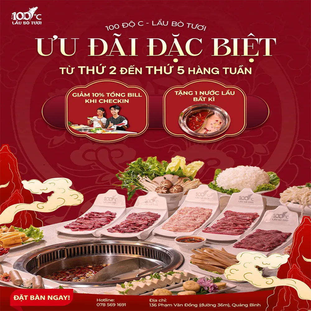 100 độ c - Lẩu bò tươi ưu đãi đặc biệt