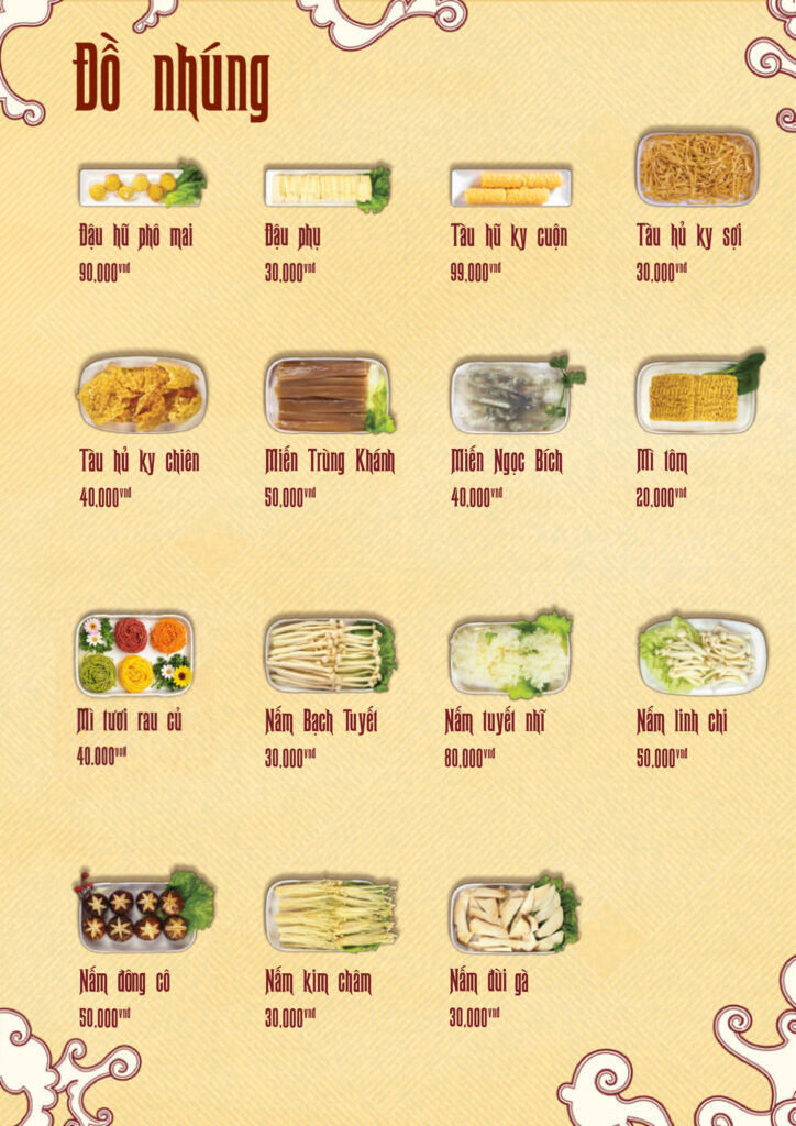 Thực đơn Lẩu Bò Tươi 100°C – trang 15: Đồ nhúng