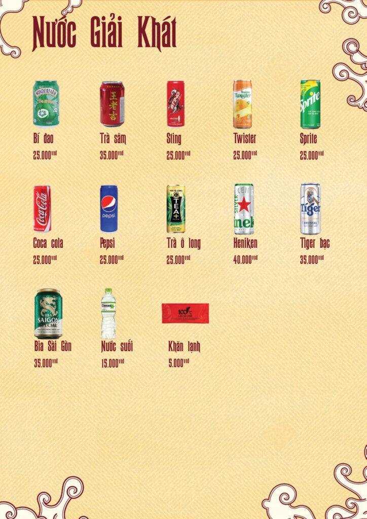 Thực đơn Lẩu Bò Tươi 100°C – trang 17: Nước giải khát